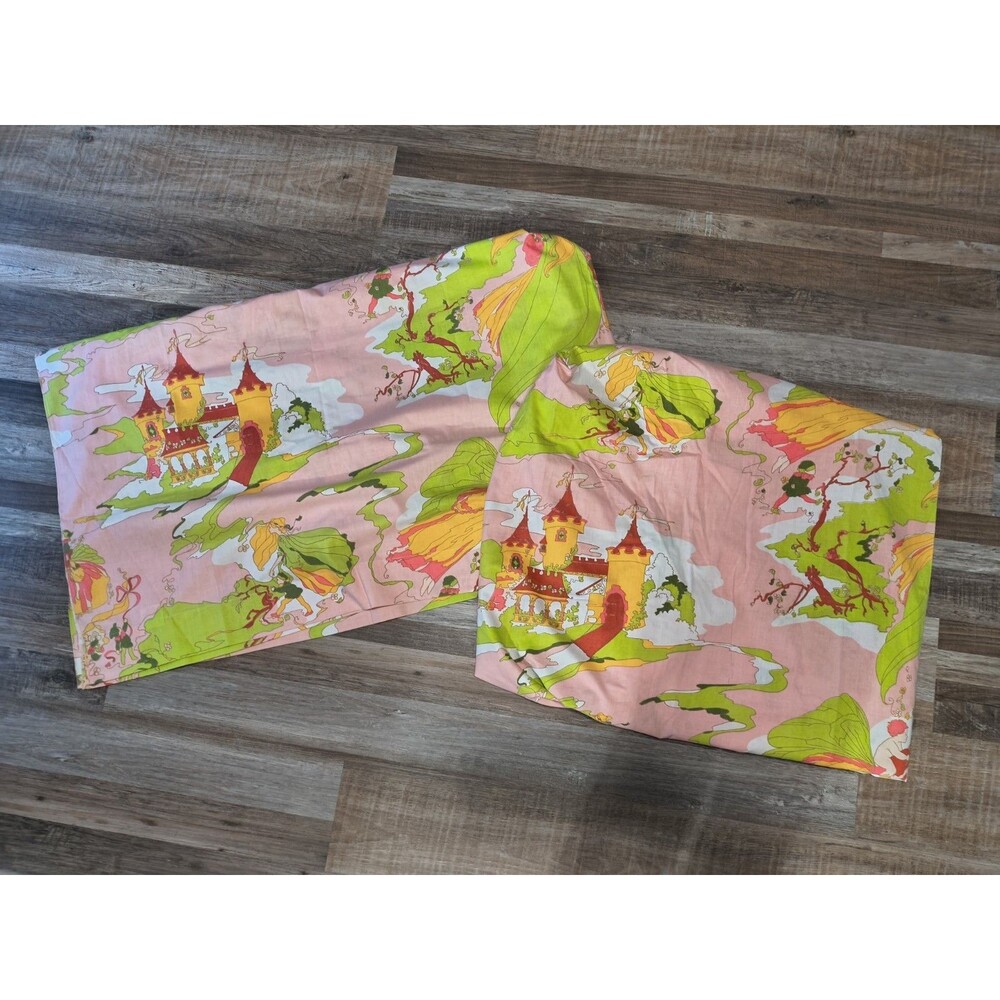 Vintage 1970s Dan River Fairy Tale Princess Castle Full Double Sheet Set Fitted